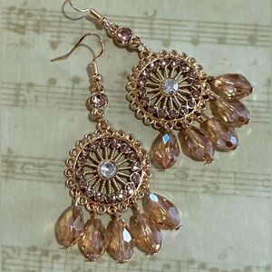 Gold and Crystal Drop Earrings